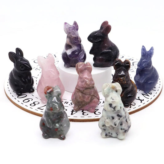 1.5" Rabbit Crystal Amethyst Agate Stone Carving Healing Reiki Home Decor Gift